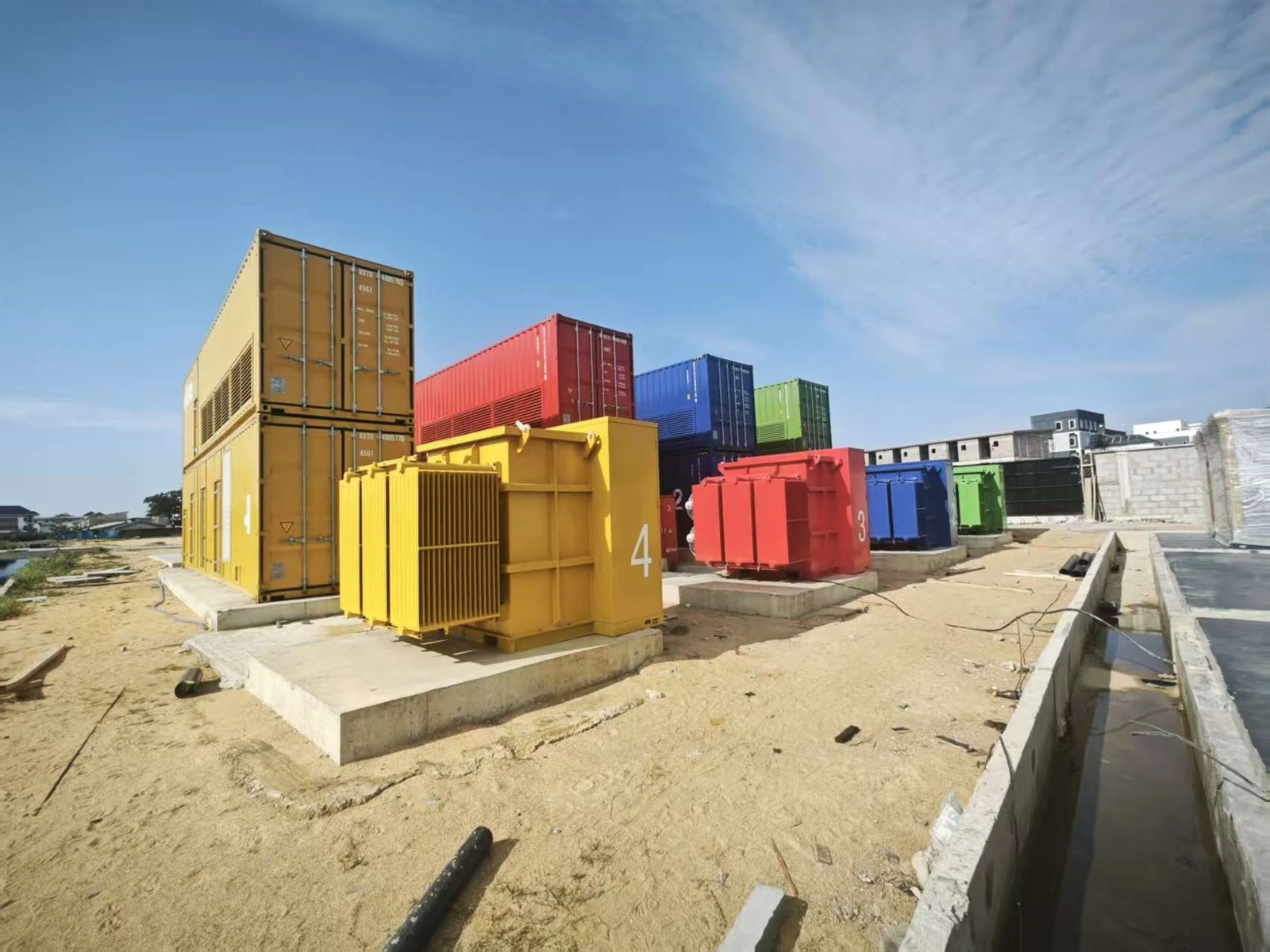 Containerized diesel generator units at the Nigeria data center project site Containerized diesel generator units at the Nigeria data center project site