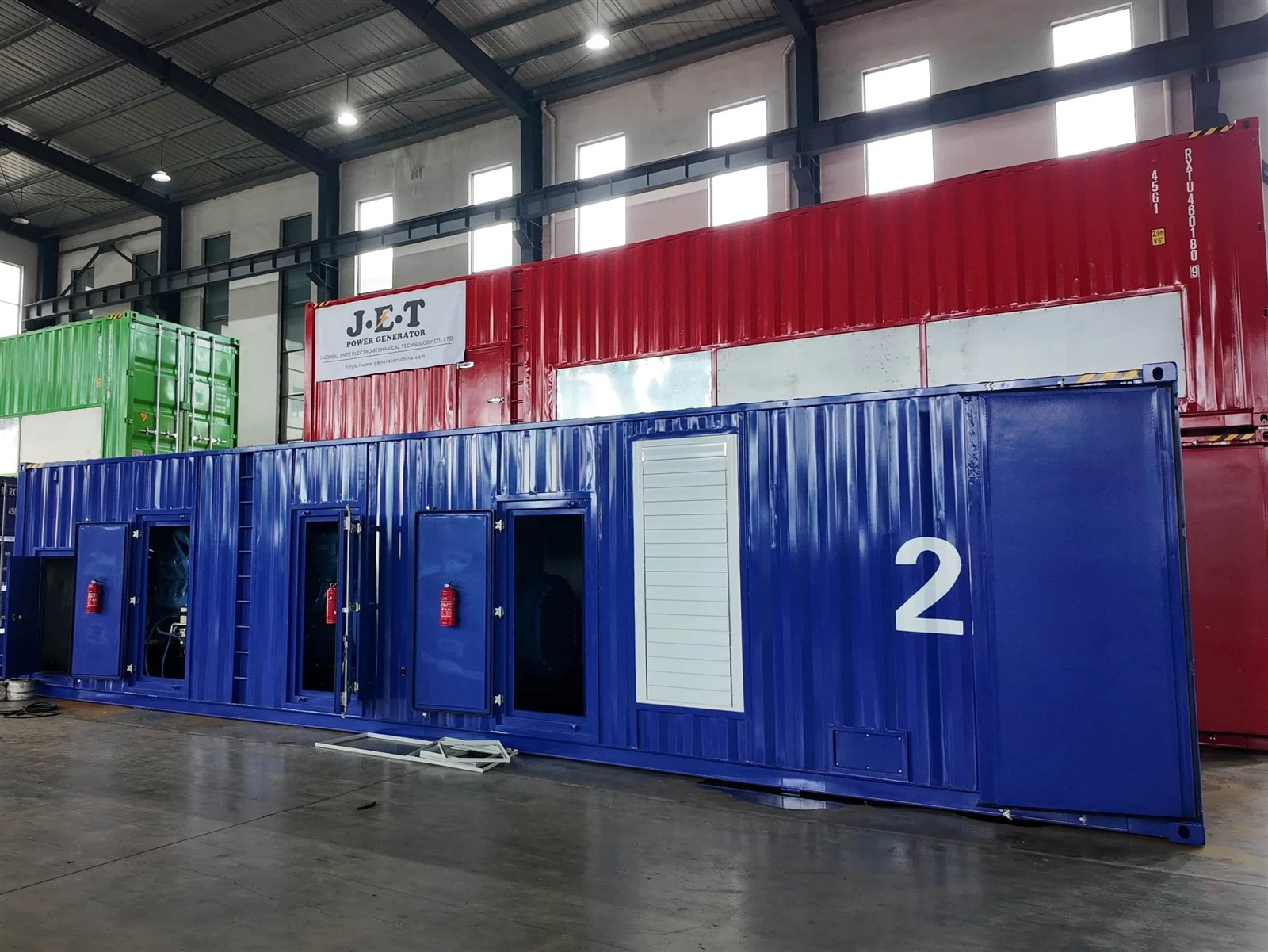Large generator container enclosure inside the Taizhou Jinte workshop Large generator container enclosure inside the Taizhou Jinte workshop